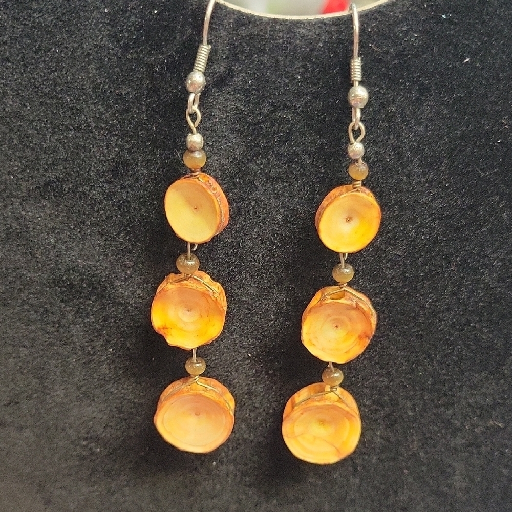 Wooden Hollow Disc Drop 3.5" Earrings